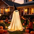 thumbnail image 4 of Halloween Wizard Ghost Light Up Decoration, Outdoor Spooky Stand Up Ghost with Witch Hat Warm Glowing Ornament, for Front Door Entrance Home Yard Garden Party Layout Display, 4 of 6