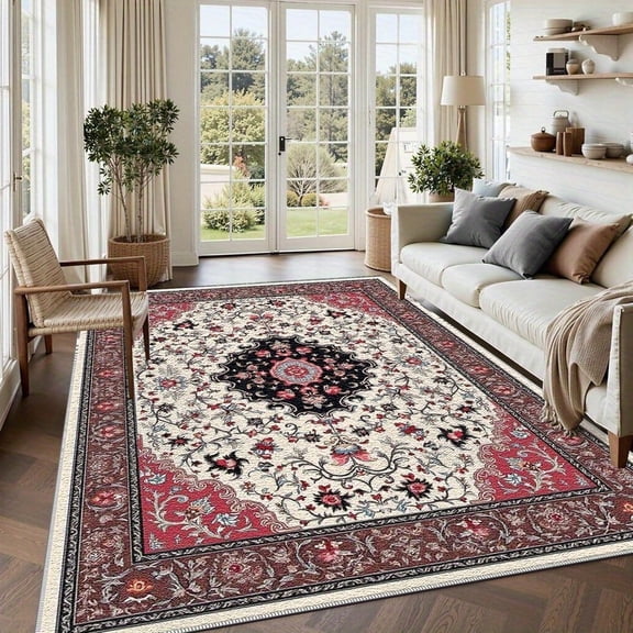 1PC Persian-Style Area Carpet Local Carpet, Lightweight Washable Easy-to-Manage Carpet Mat Festival Gift, Suitable for Living Room, Bedroom, Dining Room, Office, Balcony, Room Accessones