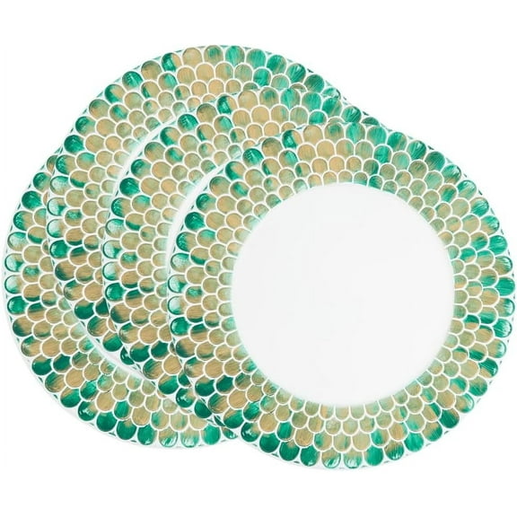 Fennco Styles Scales Border Decorative Charger Plates 13" Round, Set of 4 - Seafoam Green Table Chargers for Nautical Décor, Coastal Events, and Beach-themed Party