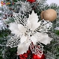 thumbnail image 3 of Spencer 6Pcs Christmas Poinsettia Flower Ornaments Glitter Floral Accessories Xmas Tree Wreaths Decorations for Wedding Party Home "White", 3 of 7