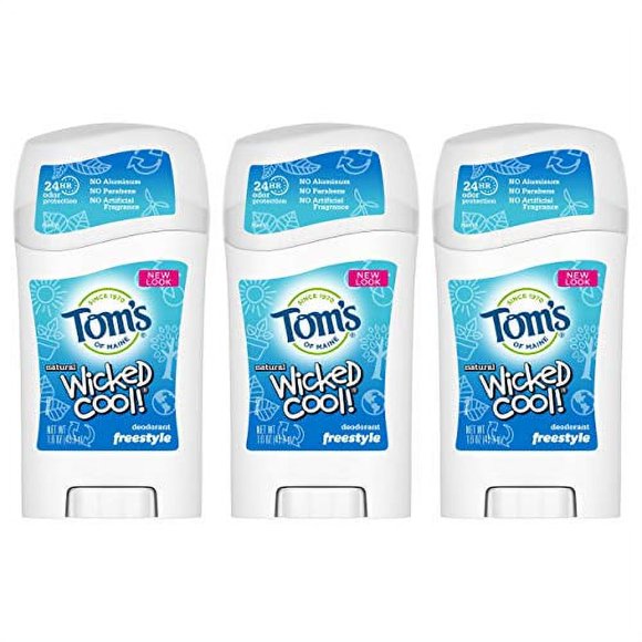 Tom's of Maine Déodorant Naturel Sans Aluminium Wicked Cool pour Garçons Ados, Déodorant Naturel, Déodorants, Freestyle, 1,6 Once, Lot de 3