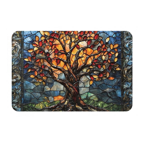 Trees Stained Glass Art Doormat Non Slip Front Door Bathroom Bath Mats Entryway Rug 23.6x15.7 Inch Indoor Door Carpet