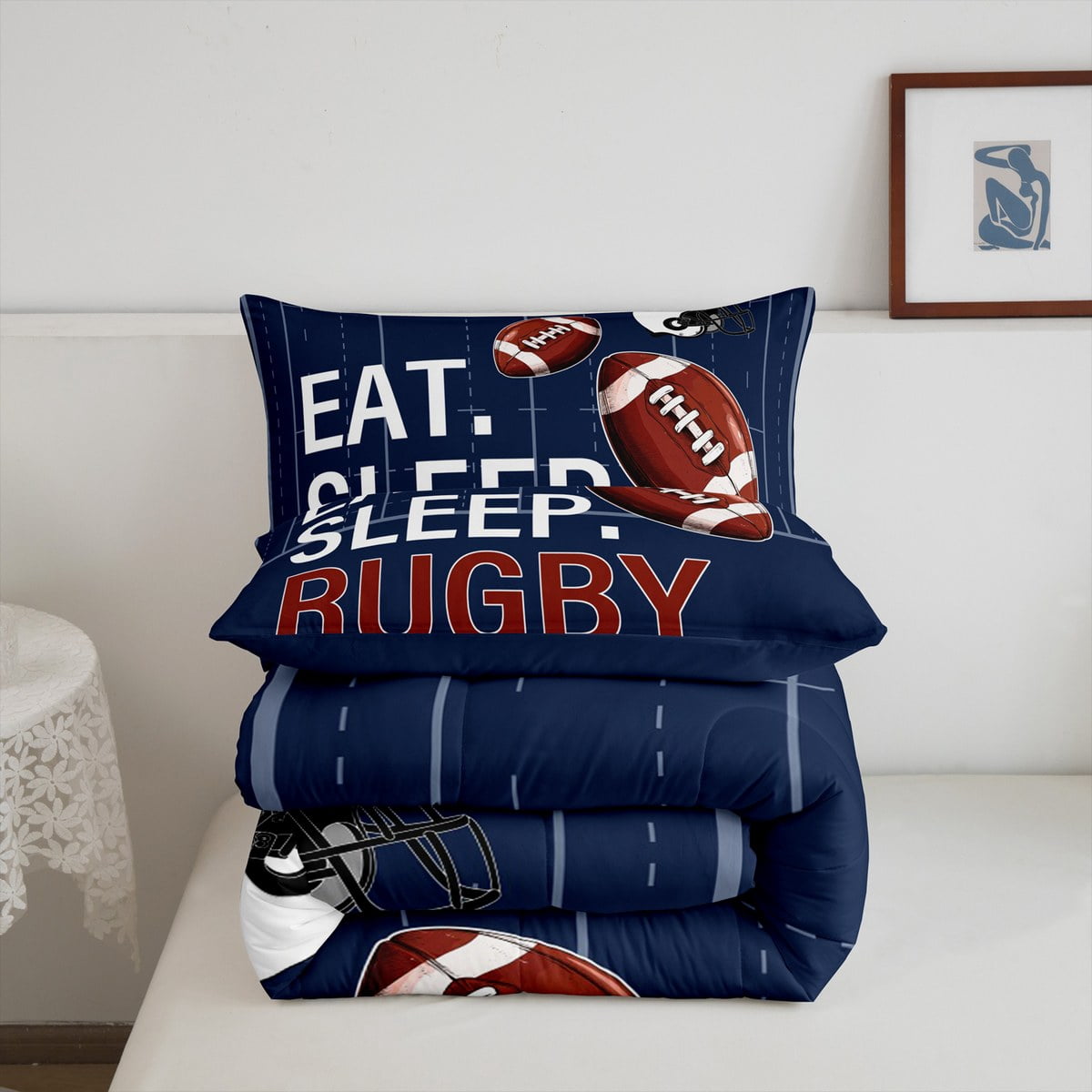 Erosebridal Rugby Bedding Twin Comforter Set , American Football Duvet Insert, Reversible 2pcs