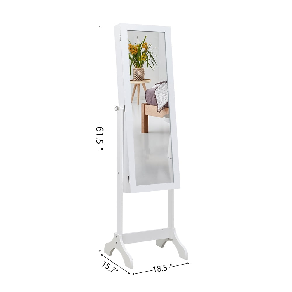 Kepooman Non Full Mirror Wooden Floor Standing 4-Layer Shelf Jewelry Storage Adjustable Mirror Cabinet - White Kepooman Non Full Mirror Wooden Floor Standing 4-Layer Shelf Jewelry Storage Adjustable Mirror Cabinet - White