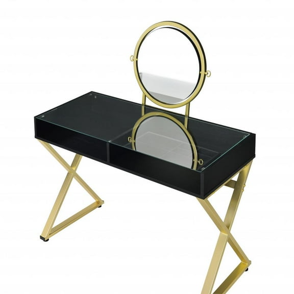 HomeRoots 42" Black and Gold Mirrored Dresser