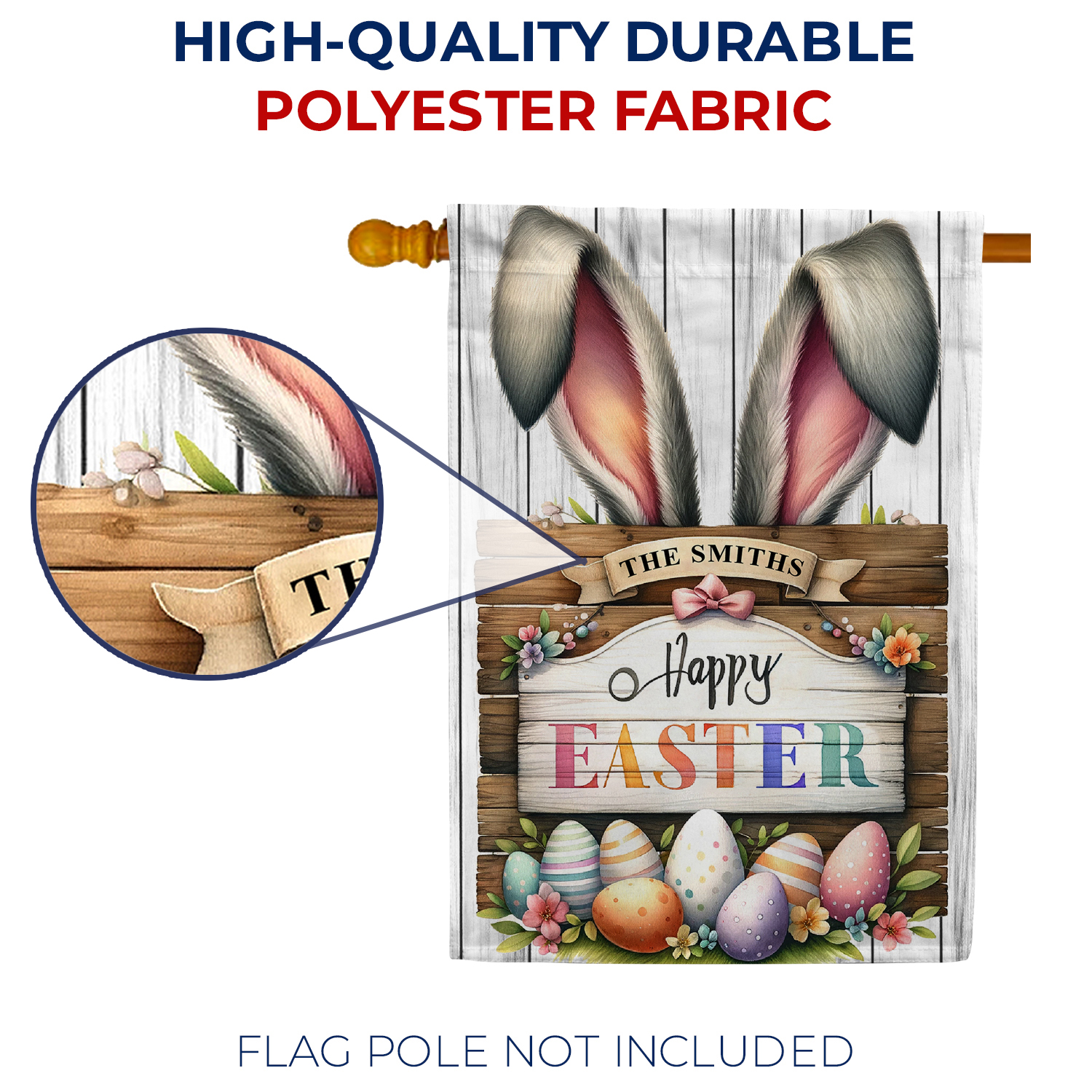 America Forever Easter Bunny House Flag Double Sided, 28 x 40 inch Happy Easter Bunny Ears Flag, Personalized Family Name Easter Eggs, Farmhouse Easter Yard Flag