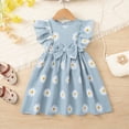 thumbnail image 5 of CAUYDY 4T 5T 6T 7T Kids Children Summer Dress Toddler Baby Girl Little Kids Fly Sleeve Casual Floral Pleated Swing Sundress for Girls (Sizes 6-7 Years,L4-Blue), 5 of 9
