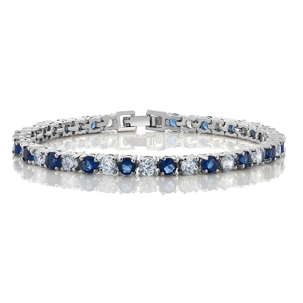 10.00 Ct Round Cut Blue Simulated Sapphire and Zirconia Tennis Bracelet 7" by