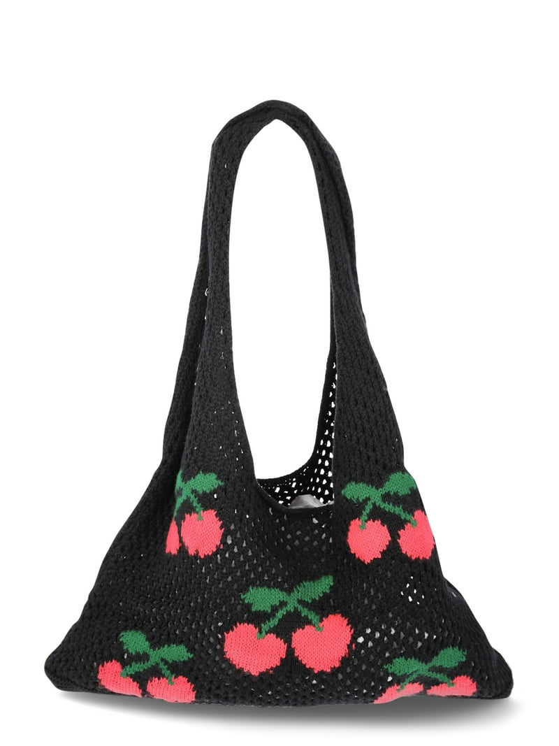 No Boundaries Women's Festival Crochet Icon Tote Bag, Black