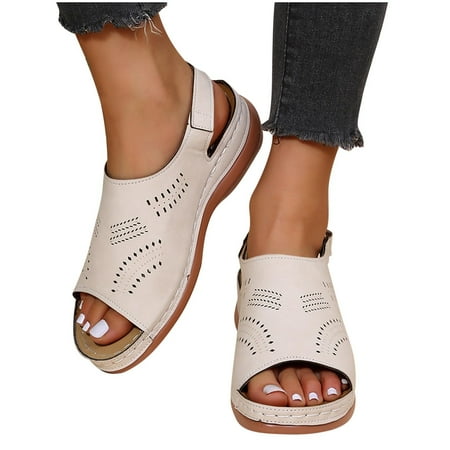 

Women s Vintage Cutout Wedge Heel Open Toe Low Fish Mouth Roman Sandals
