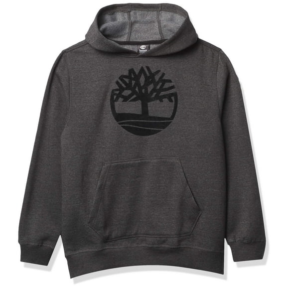 Timberland Boys' Long Sleeve Signature Logo Fleece Hoodie, Coal heather, Medium (10/12)