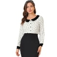 thumbnail image 1 of Camisa de manga larga con botones y cuello en contraste estampado de corazones para mujer Allegra K Blanco S, 1 of 6