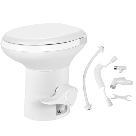 Wubio Portable RV Gravity Flush Toilet High Profile w/ Hand Sprayer for Camping Travel