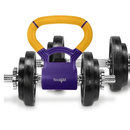 Yes4All 50 lbs (Pair) Adjustable Dumbbell and Yellow/Purple Kettle Grip, Combo