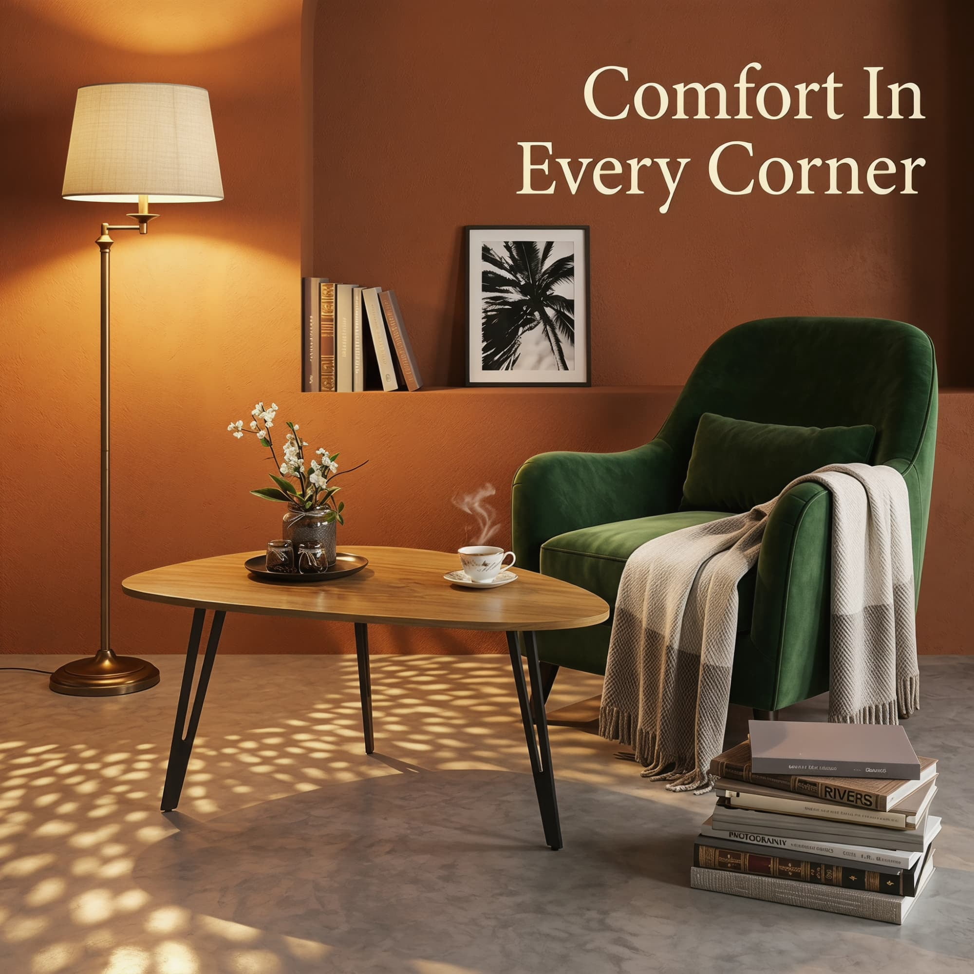 Manxile Mid Century Coffee Table for Living Room, Triangle Coffee Table for Small Space, Natural Oak