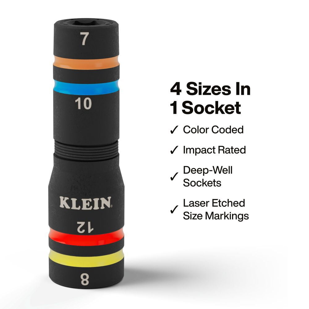 Klein Tools Knect Quad 12 Heavy Duty Impact Flip Sockets Metric 6 Pieces