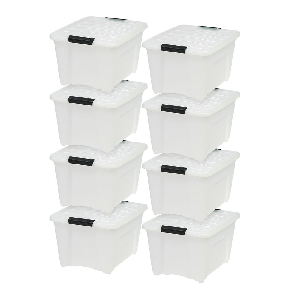 IRIS USA 32 QT Plastic Storage Box with Latches, Pearl, 8 Pack