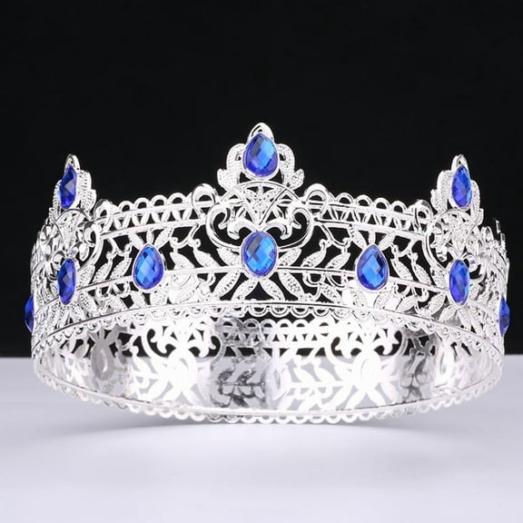 XmhyTop-A Crown King Crown, Birthday Crown, Wedding Crown Headpiece, Cosplay King Crown, Elegant Decorative Crown Headbands - 1 Pc 16.516.56.5cm,Silver Blue