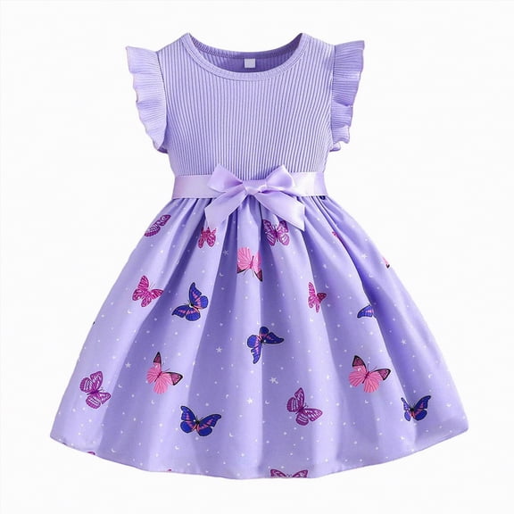 Linfrsh Toddler Girl Dress Toddler Girls Tutu Dress Summer Contrast Mesh Party Dresses Cute Princess Tulle Sundress with Belt(Purple,4-5 Years)