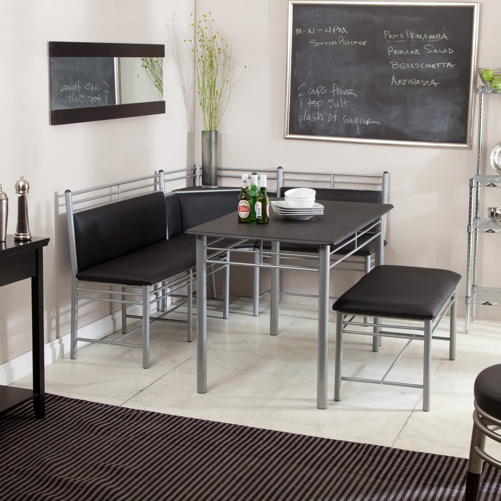 5 Piece Kitchen Diner Nook Breakfast Compact Corner Metal Table Details