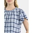 thumbnail image 4 of Time and Tru Women's Cotton Ruffle Neck Blouse with Flutter Sleeves, Sizes XS-XXXL, 4 of 5