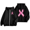 thumbnail image 4 of Women's Cancer Hoodies with Zipper Pink Ribbon Print Long Sleeve Crewneck Sweatshirts Spring Casual Jackets, 4 of 6