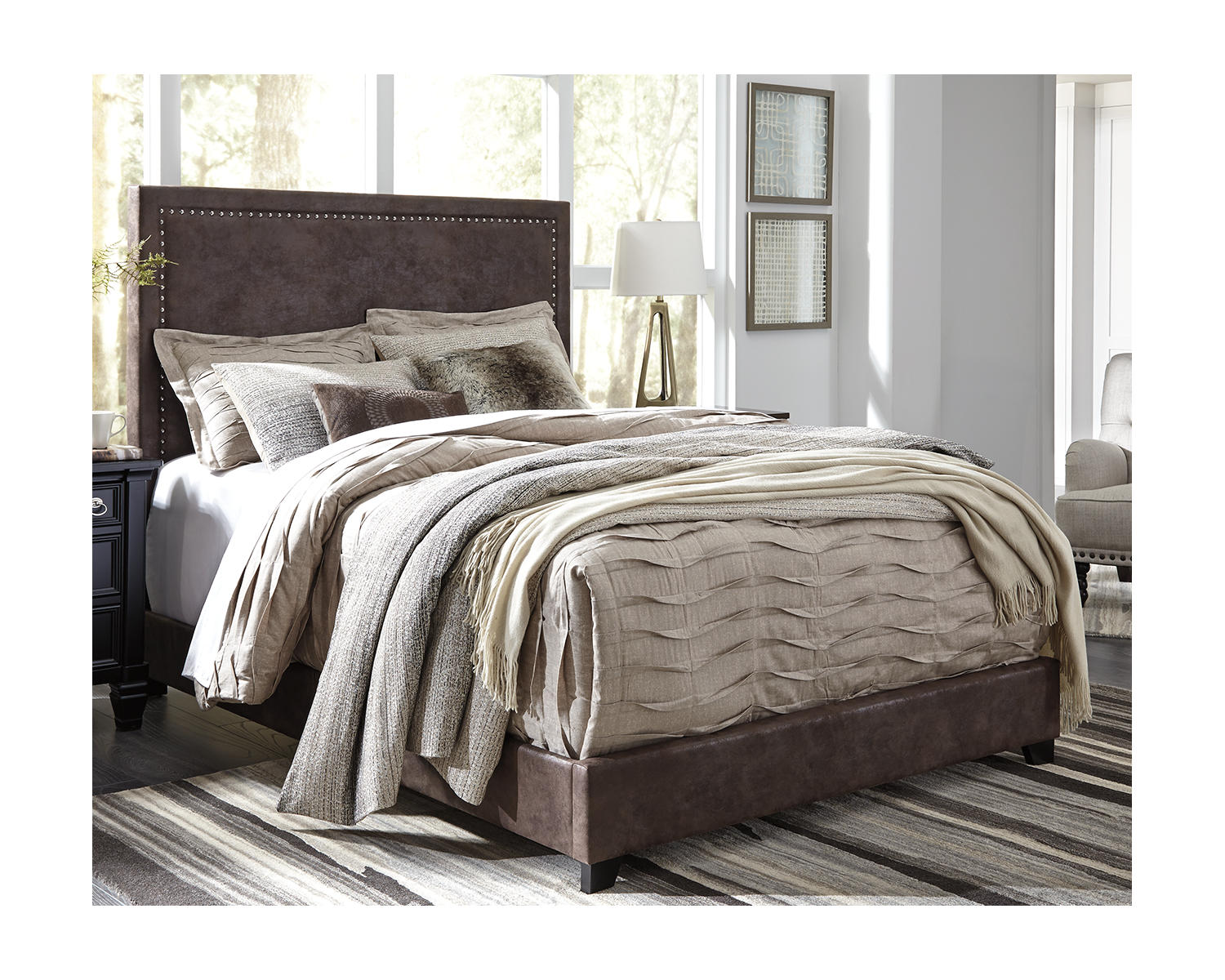 Signature Design by Ashley Dolante Contemporary Faux Leather Upholstered Platform Bed, Queen, Brown - image 2 of 8