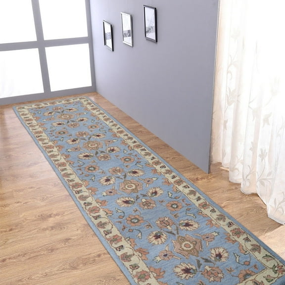 Rugsotic Carpets Hand Tufted Wool Eco-Friendly Area Rugs - 2'6''x10', Runner, Blue White, Modern Contemporary Design, High Pile Handmade Anti Skid Rugs for Living Room, Bed Room (K00523)