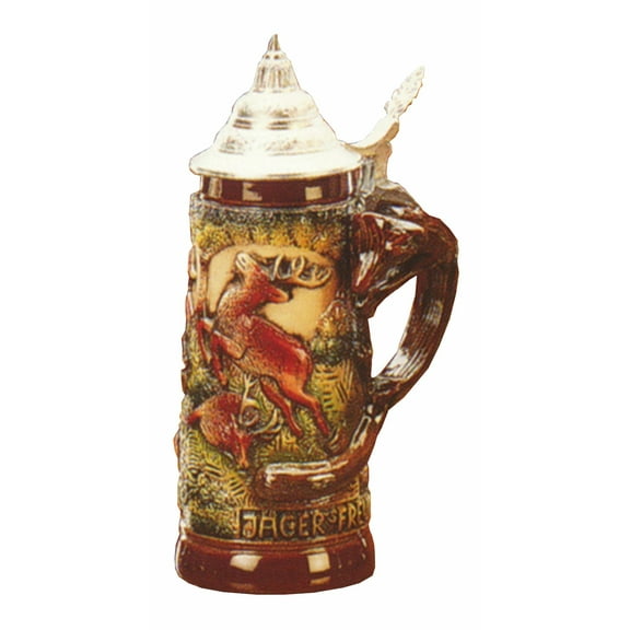 German Beer Stein Fox handle hunting stein 0.5 liter tankard, beer mug