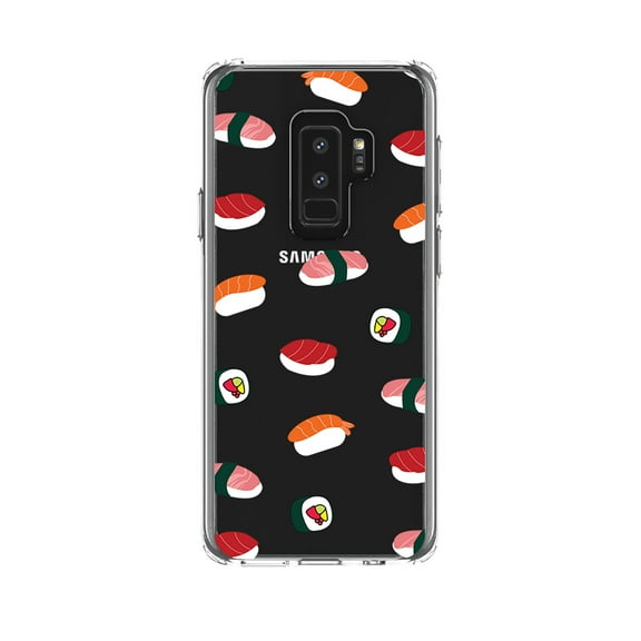 DistinctInk Clear Shockproof Hybrid Case for Samsung Galaxy S9  PLUS (6.2" Screen) - TPU Bumper, Acrylic Back, Tempered Glass Screen Protector - Cartoon Sushi