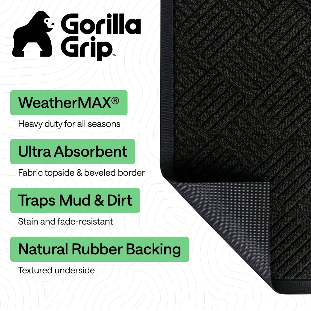 GORILLA GRIP Outside Doormat, WeatherMax Waterproof Indoor Outdoor Door Mat, 35x23 Black Diamond