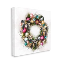 Stupell Industries Winter Holiday Wreath Designer Glam Accents Holiday Painting Gallery Wrapped Canvas Art Print Wall Art, 24 x 24