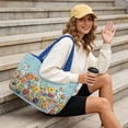 thumbnail image 4 of Pzuqiu Floral Embroidered Women's Large Quilted Tote Bags Reversible Lightweight Blue Shoulder Handbags for Work, Shopping, Travel, College, Everyday Use, 4 of 7