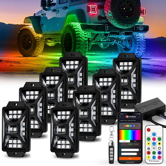Luces RGB Rock Lights DITRIO 8 cápsulas de cinco caras para camiones Jeep UTV