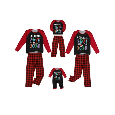 

IZhansean Family Christmas Matching Pajamas Set“Goodbye 2021 Hello 2022”Tops Plaid Pants Sleepwear for Dad Mom Kids