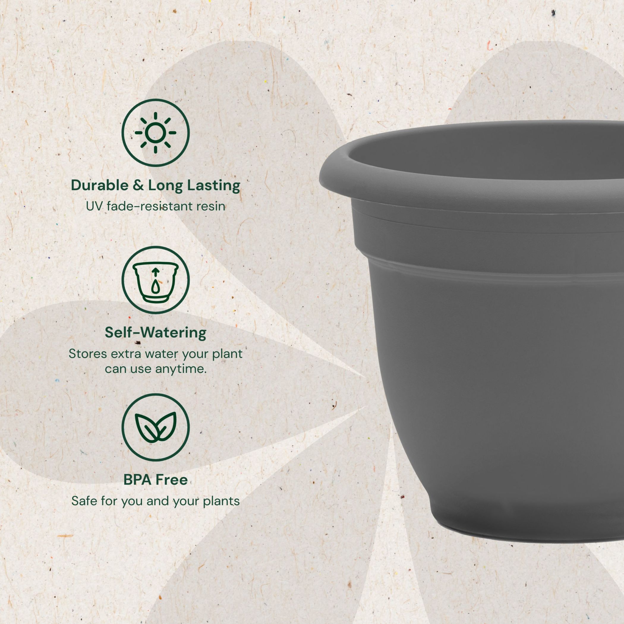 Bloem Ariana 16 Inch Self-Watering Planter, Charcoal photo 4