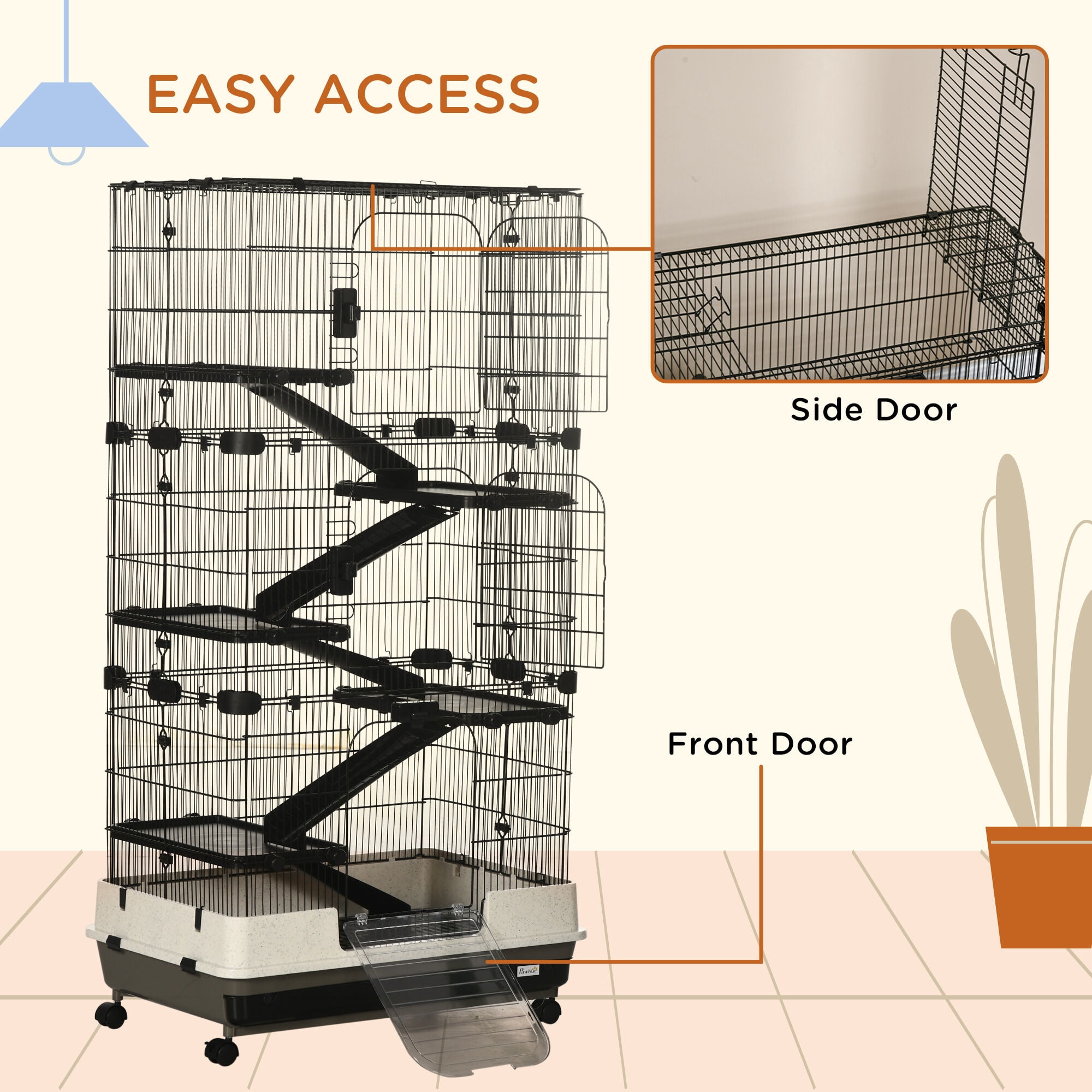 Dog Crate, Small Animal Cage with Wheels, Portable Bunny Cage 6-Tier, Black Pet Playpen,Steel Chicken Coop, Pet Supplies Pens & Hutches
