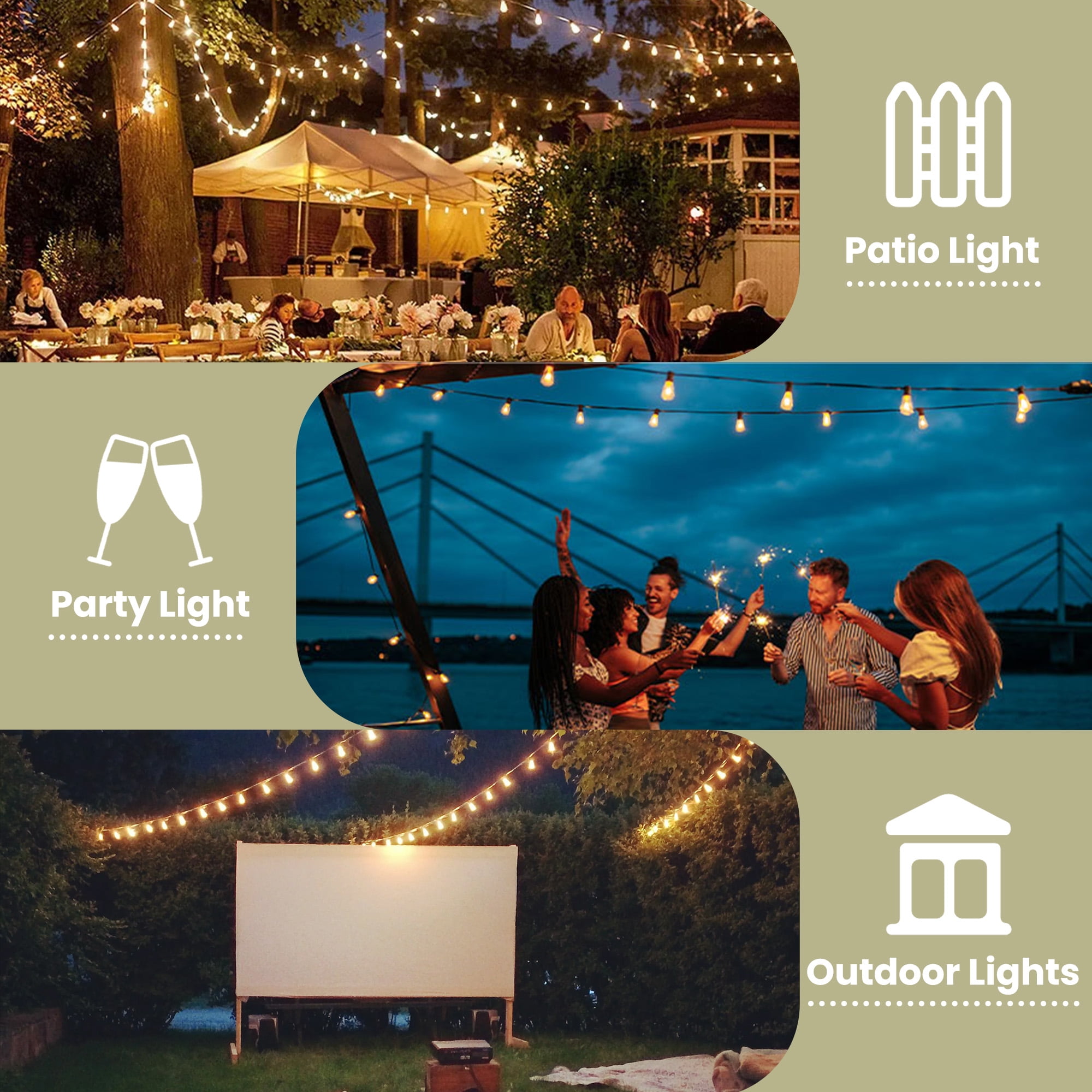 DAYBETTER 150FT Solar Outdoor String Lights, with 75 ST38 Shatterproof Bulbs,Solar Powered, Waterproof Hanging Lights for Patio Garden Decor