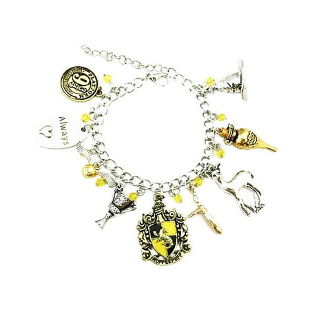 - Harry Potter Hufflepuff Silver Tone Cartoon Comic Logo Charm Bracelet w/Gift Box by Superheroes