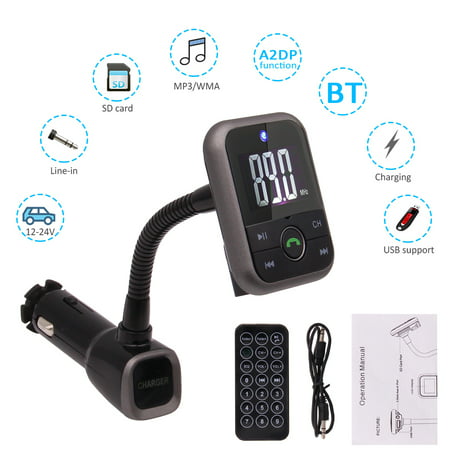 New Arrival Wireless Bluetooth FM Transmitter Car Kit MP3 Player Support SD USB A2DP with LCD Remote FM Modulator For iPhone Samsung suitable for 12V-24V car charging hands