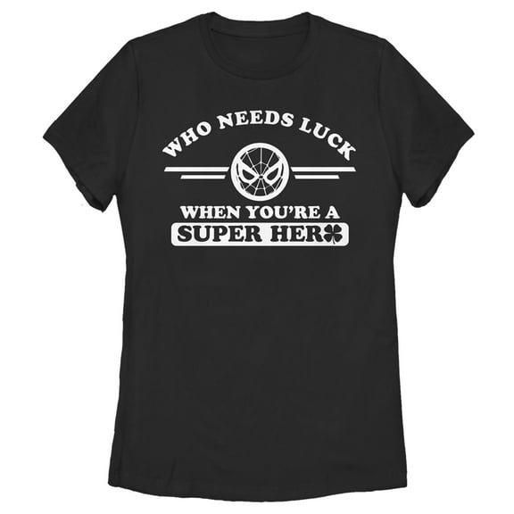 Women's Marvel Spider-Man St. Patrick's Day Who Needs Luck When Your a Superhero  Graphic Tee Black 2X Large