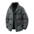 thumbnail image 2 of Men's Coat Warm Winter Jacket Casual Faddish Solid Long Sleeves Zipper Stand Collar Outwear Sports Coat Jacket, 2 of 5