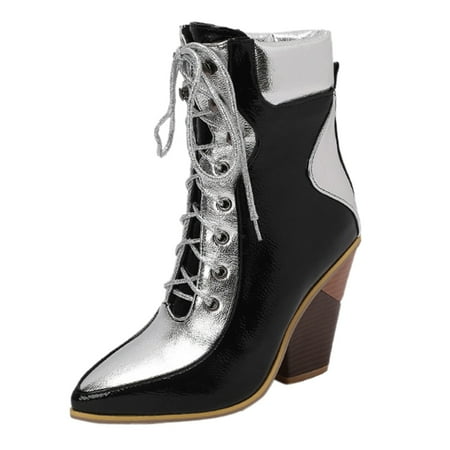 

Mepaouo Women s Mid Calf Western Cowboy Boots Lace up Heel Fashion Cowgirl Booties(Black 8.5)
