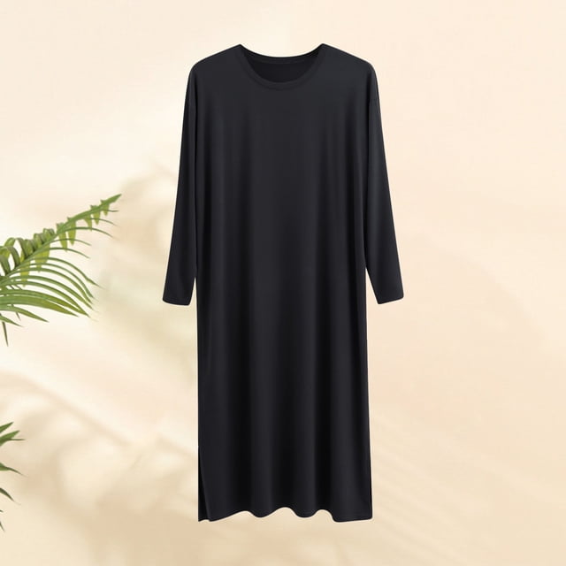 Men's Soft Long Sleeve Round Neck Nightgown for Sleeping and Lounging