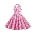 thumbnail image 2 of Femmes Sans Manches Licol Dos Nu Plaid une Ligne Robe, 2 of 9