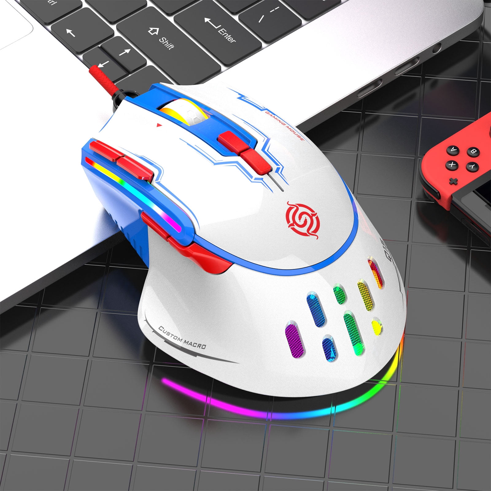 9-Key USB Wired Ergonomic Gaming Programming 6400DPI RGB Optical Mice Mause For Computer Laptop