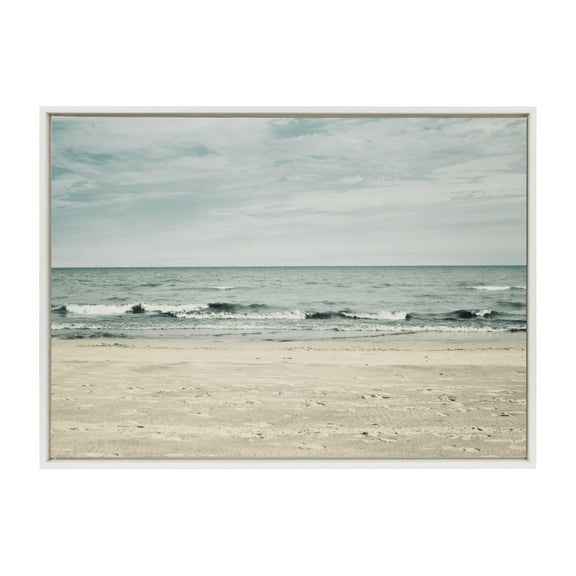 Kate and Laurel Sylvie Beach 2 Framed Canvas Wall Art by Emiko and Mark Franzen of F2Images, 28x38 White, Decorative Coastal Art Print for Wall