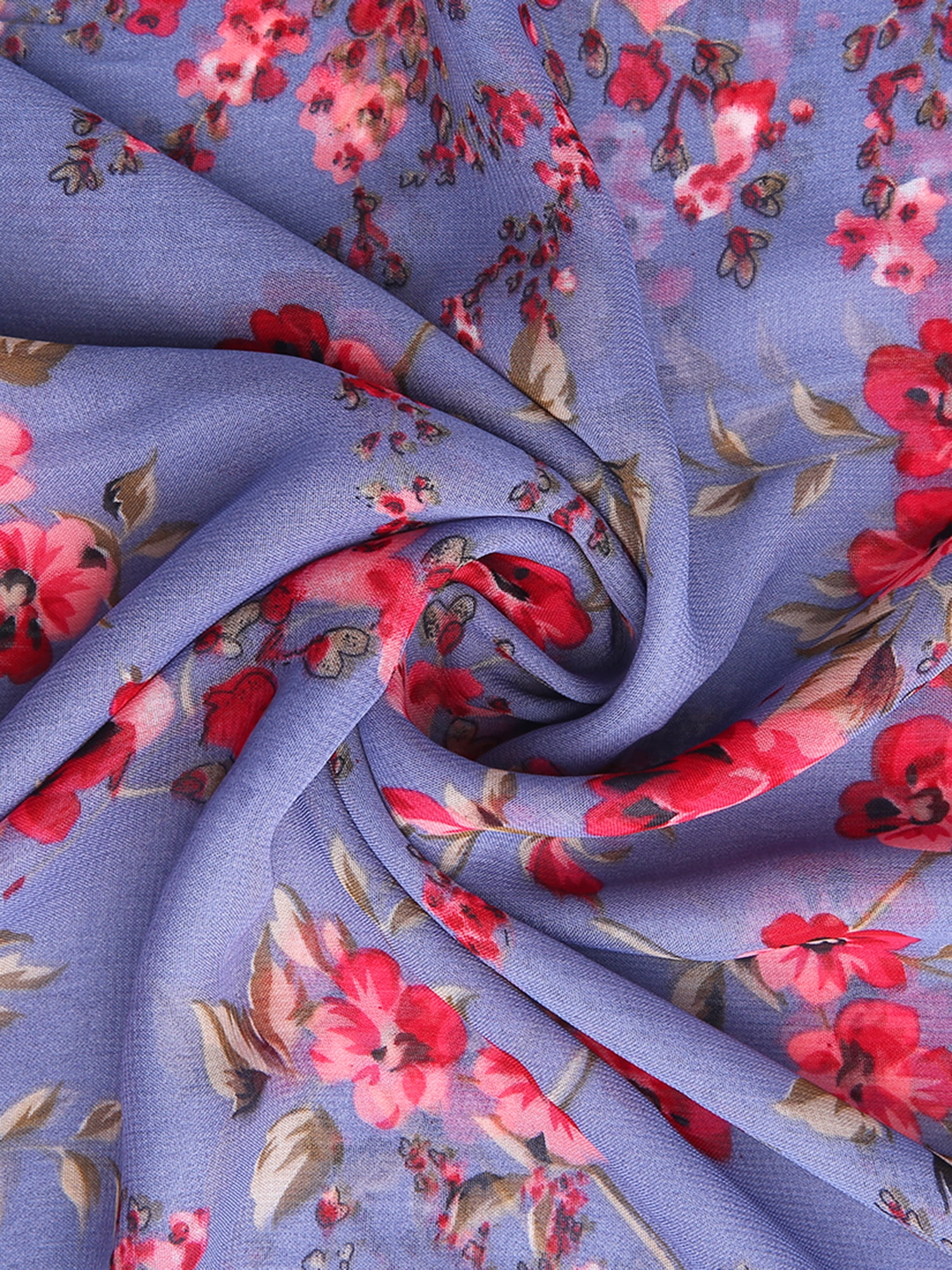 Unique Bargains Chiffon Long Chiffon Shawls Beach Scarf Silk Scarf Floral Print Scarves Denim Blue