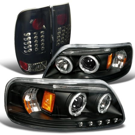 01 Awd Brake - Spec-D Tuning 1997-2003 Ford F150 Black Dual Halo Led Projector Headlights + Glossy Black Tail Brake Lamps (Left + Right) 97 98 99 00 01 02 03