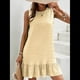 thumbnail image 5 of Vestido Corto Informal de Verano con Cuello Redondo y Volantes para Mujer, Sin Mangas y con Dobladillo Fruncido. Albaricoque M, 5 of 8